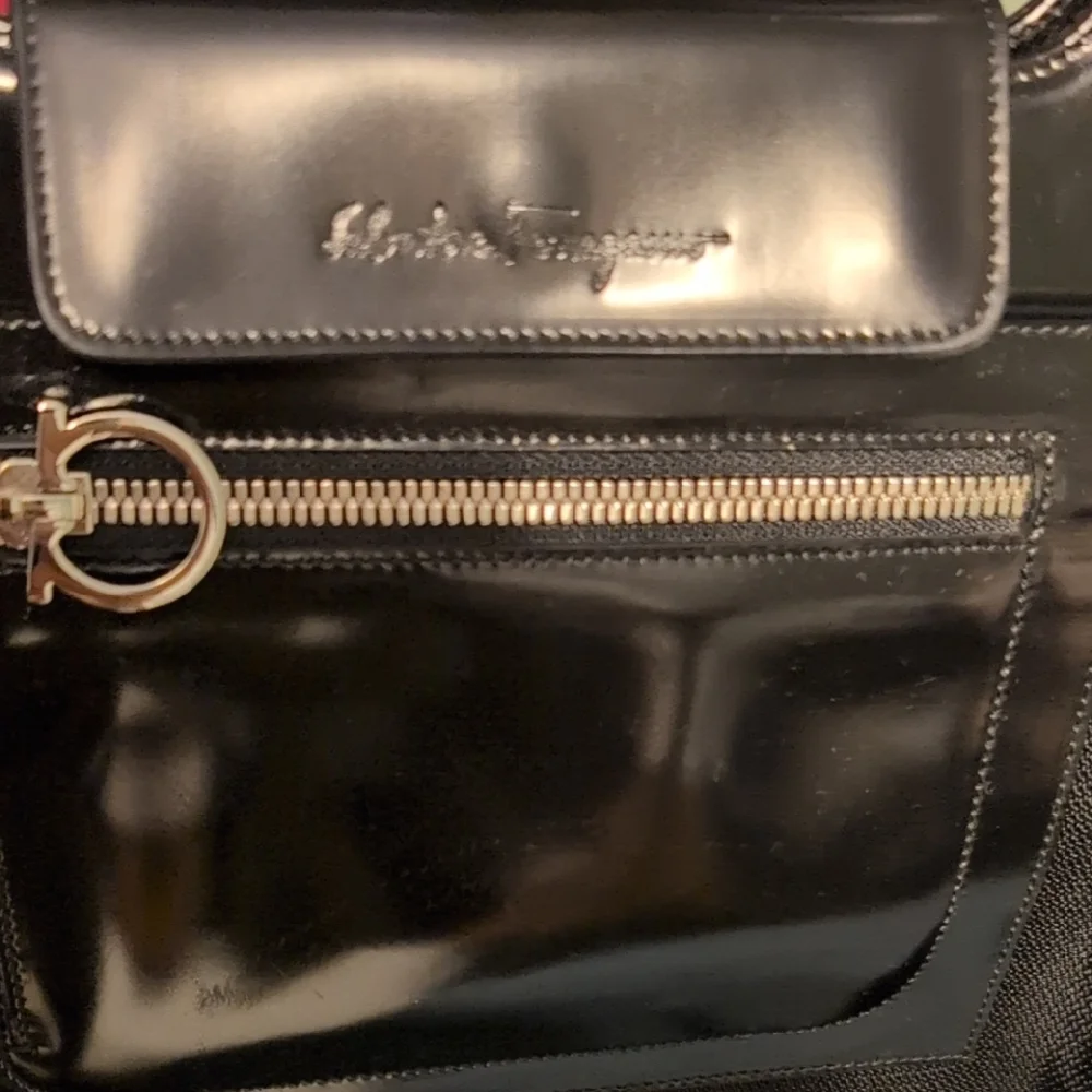 Salvatore Ferragamo Black Tote Bag Italy Big Leather Handles Stylish - Picture 5 of 15